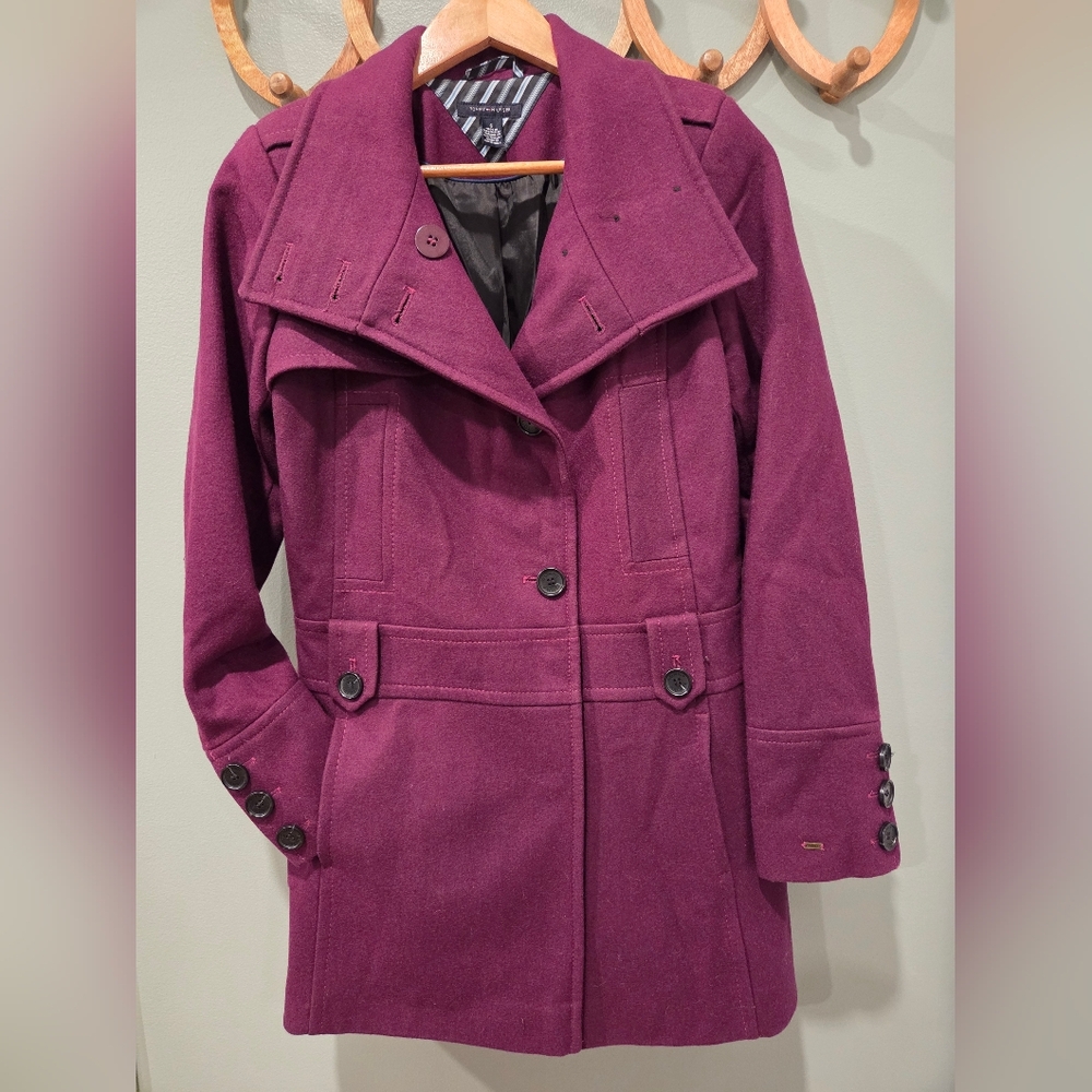Women's Purple Wool Pea Coat Tommy Hilfiger
